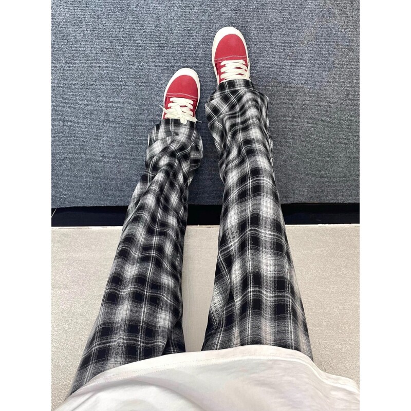 裤子cleanfit黑白格子男款夏季格纹休闲裤美式显瘦直筒长裤黑黑色