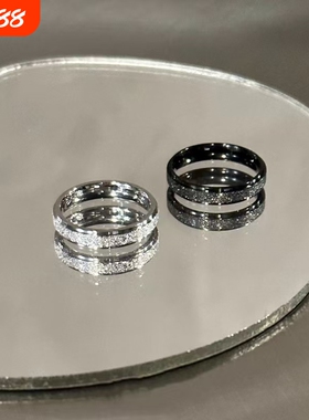 满天星磨砂小众戒指钛钢感黑白设计情侣对戒男女不掉色指环