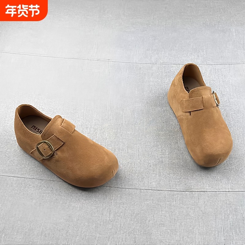 米家真皮搭扣内增高厚底勃肯鞋女2025年秋新款防滑休闲单鞋豆豆鞋,女鞋,勃肯鞋/软木鞋,淘宝优惠券,粉丝福利购,淘宝优惠卷