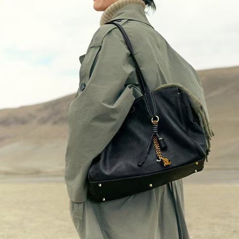 【李娜同款】song大容量复古旅行包植鞣牛皮公文包单肩托特包软包