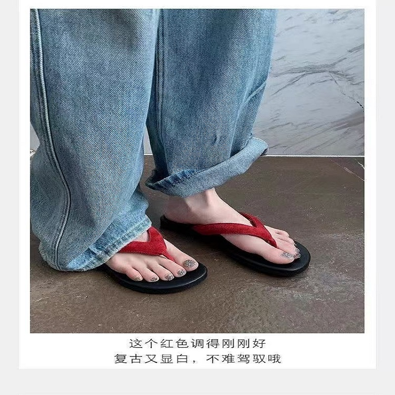 法式2025极简夹趾沙滩度假凉拖撞色百搭平底人字拖鞋女外穿夏凉鞋