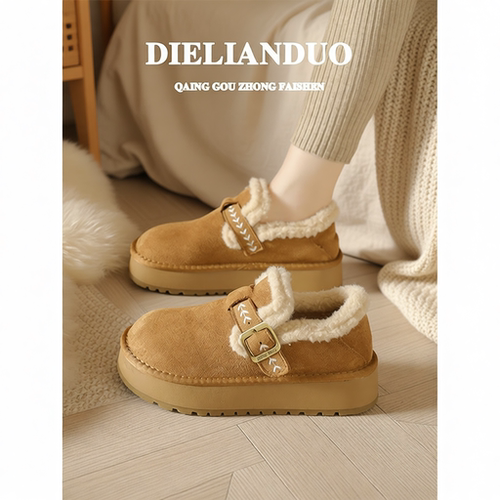 厚底加绒勃肯鞋女款2025新款冬季加厚保暖全包博肯毛毛棉鞋子平底