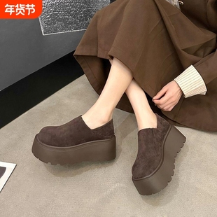 矮子乐增高厚底鞋加绒勃肯包头半拖复古两穿棉鞋女款2025秋冬新款