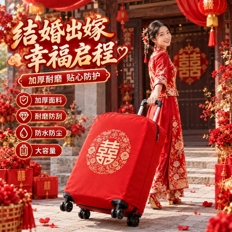 行李箱罩结婚箱套用品陪嫁婚庆罩密码皮箱防尘袋喜字保护套旅行袋