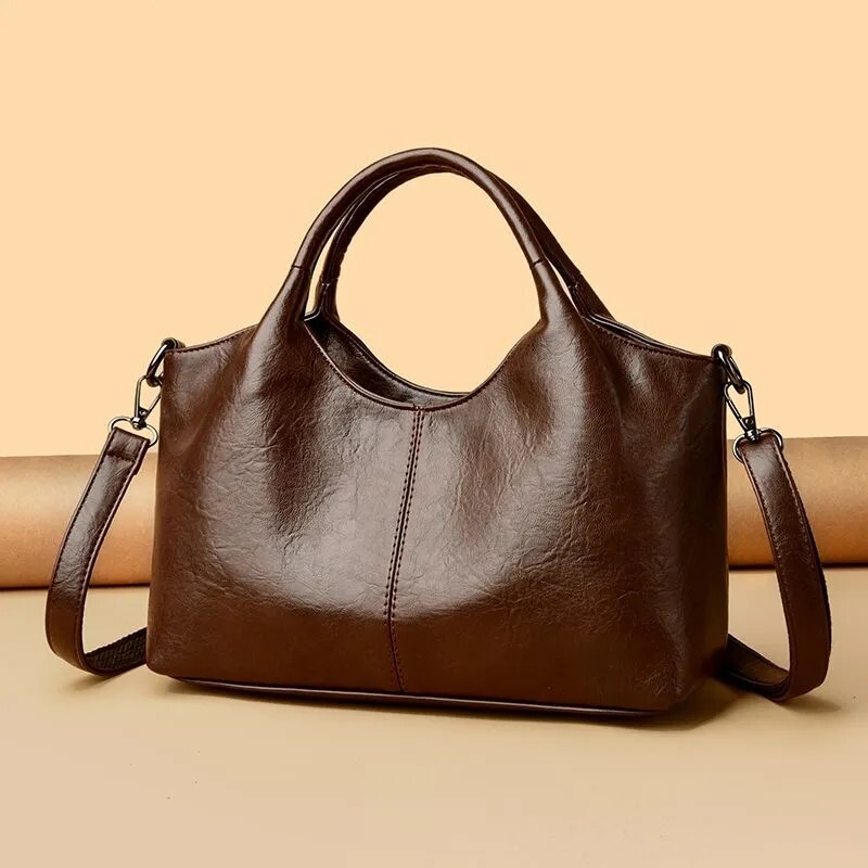 软皮女士大容量时尚手提包单肩中年斜挎包女包新款妈妈百搭软皮