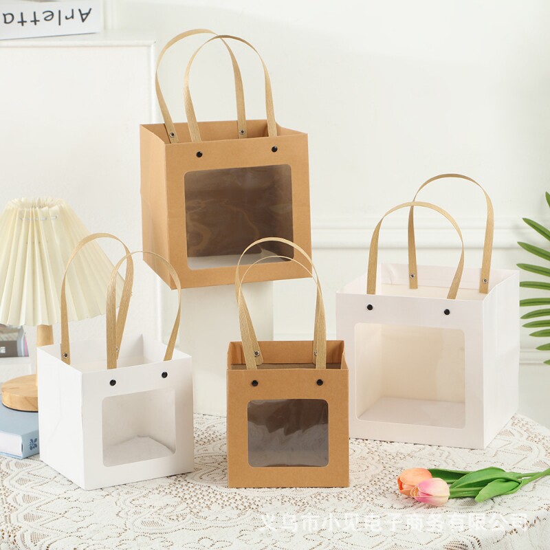 礼品包装袋透明方形星球灯牛皮纸袋送礼手提袋烘焙零食高级感开窗