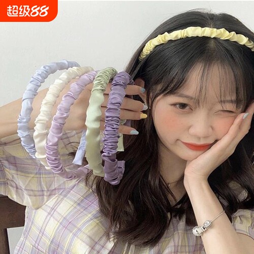 奶油光泽绸缎面褶皱头箍布艺唯美