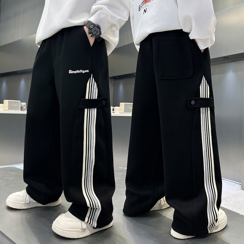 儿童裤子男童加绒加厚2025新款潮帅气时髦运动卫裤冬一体绒中大童