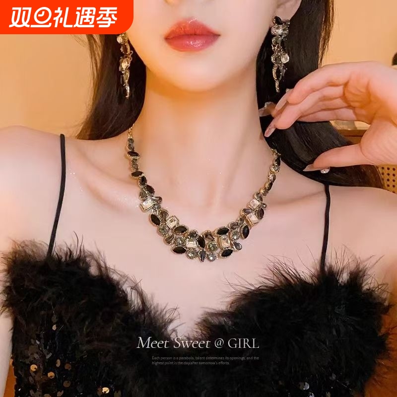 夸张欧美轻奢项链礼服2025新款黑色小众高级感复古锁骨链女款配饰