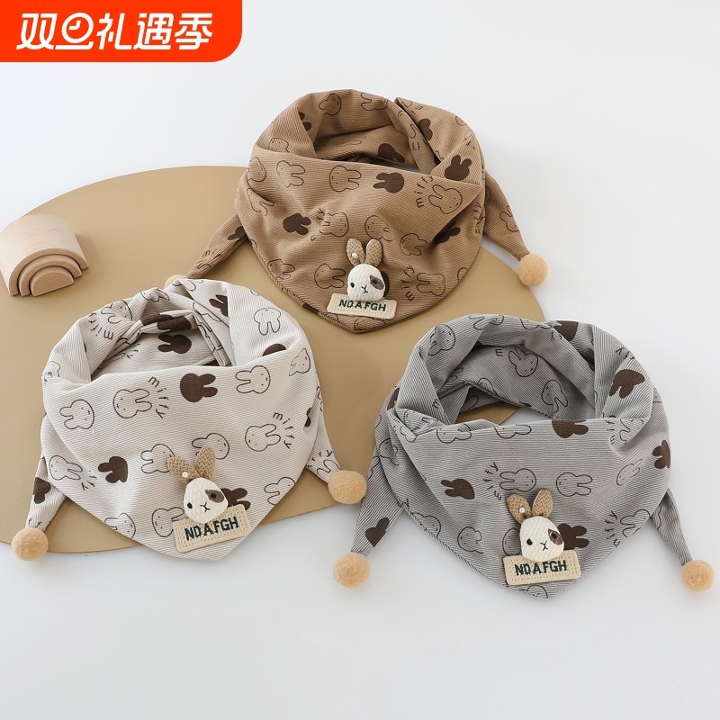 宝宝围巾秋冬季韩版婴儿小兔子三角巾春秋天男童女孩保暖防风围脖