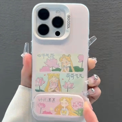 苹果16ProMax带镜子支架15plus手机壳硬iPhone高颜值13心平气荷美少女彩银12pm适用红米note14高级感荣耀x70i