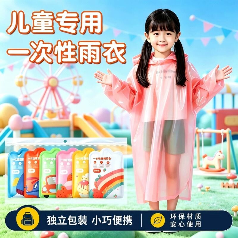 儿童一次性雨衣卡片成人加厚便携式口袋压缩雨披轻便鞋套书包旅行