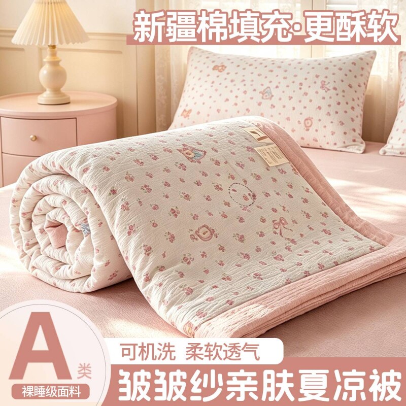 2026新款A类云感双层纱夏被皱皱纱棉花被印花夏凉被可水洗可机洗