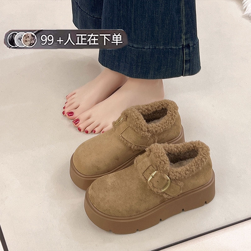 厚底增高保暖勃肯鞋女2025新款秋冬加绒加厚雪地靴外穿棉鞋子毛绒