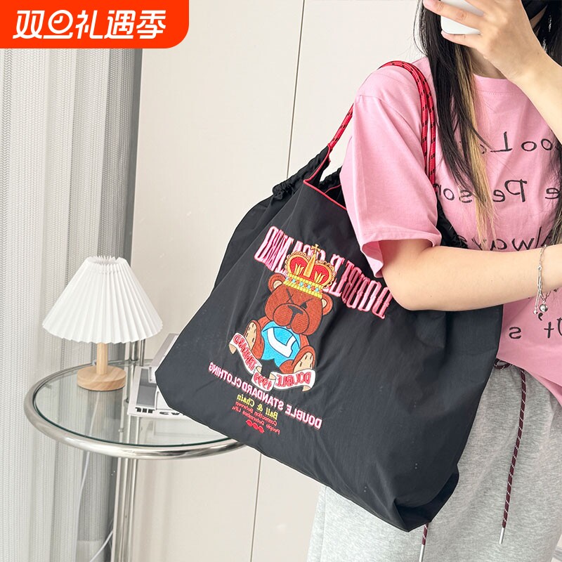 帆布包女皇冠熊ball chain高圆圆同款刺绣购物袋大容量单肩斜挎包
