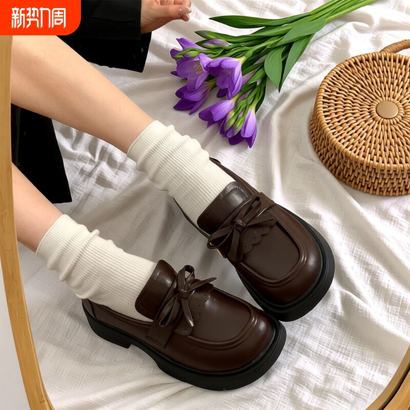 法式蝴蝶结厚底小皮鞋女2026年春夏季新款复古英伦风乐福鞋jk单