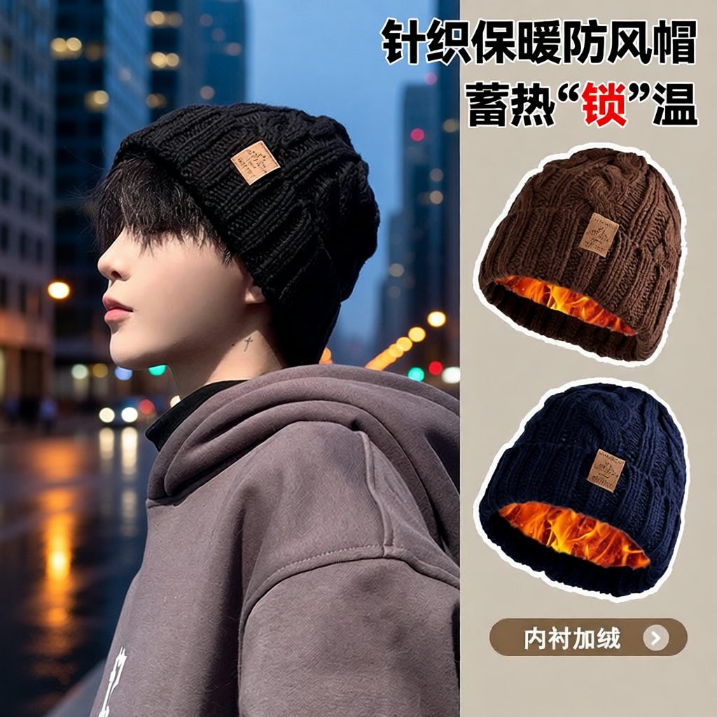 【全网热销】冬季保暖加绒针织帽
