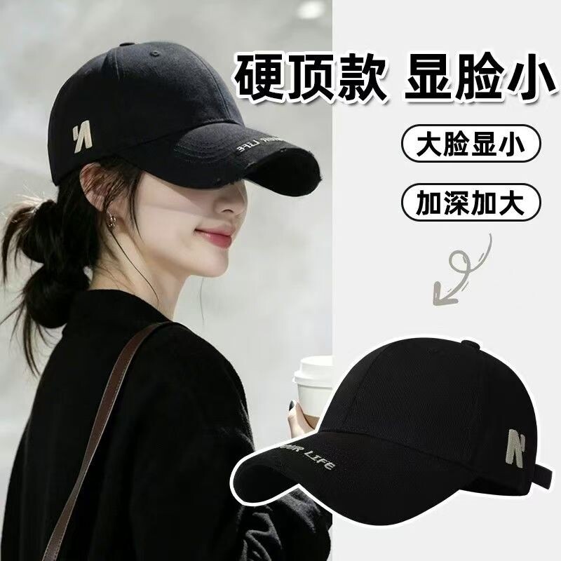 大头围黑色棒球帽子女夏季2026新款显脸小防晒宽檐百搭硬顶鸭舌帽图片