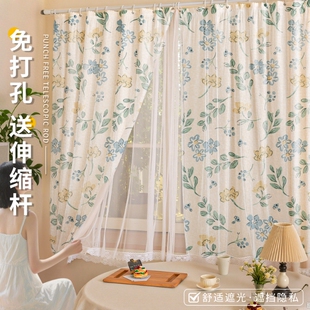 窗帘2025遮挡帘小窗户透光不透人隔断帘遮光蕾丝伸缩杆免打孔卧室