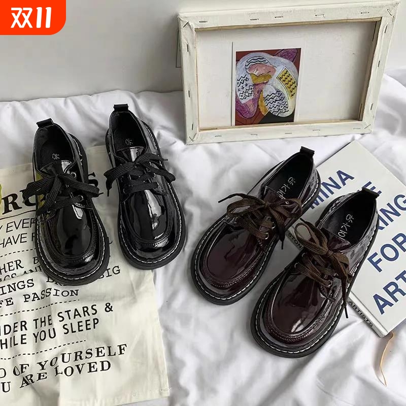 系带JK制服学生平底圆头小皮鞋女