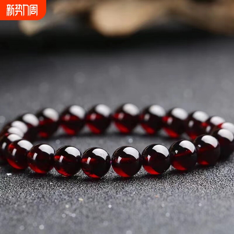 爆款仿酒红色石榴石手链女平替三圈水晶手串多圈七夕单圈