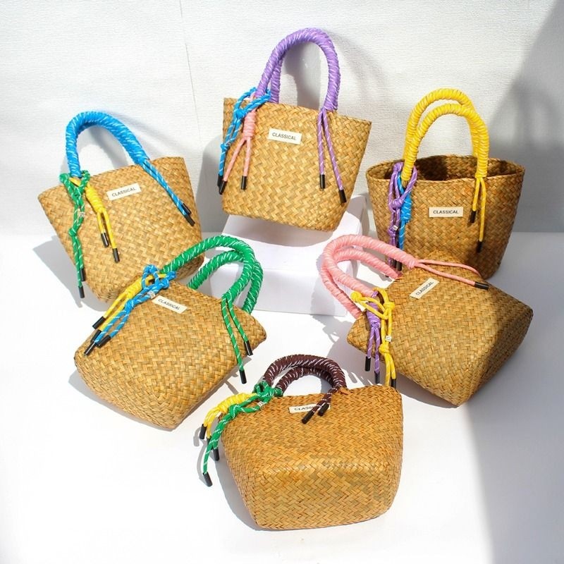 草编手提包编织尼龙手绳菜篮子包彩色同款装饰绳手工编制包沙滩包