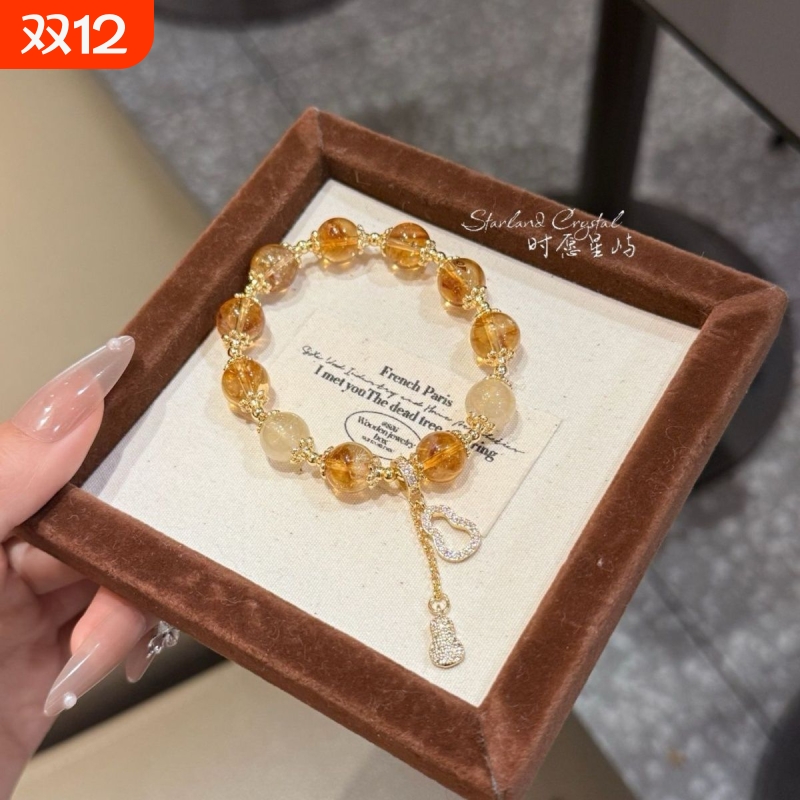 平衡土正能量黄晶水晶手串招财事业金发手链葫芦暴富轻奢