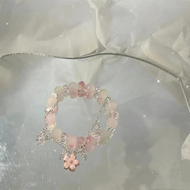 水晶蝴蝶手链学生党高颜值手串儿童女闺蜜友谊仙气人竹节桃花串珠