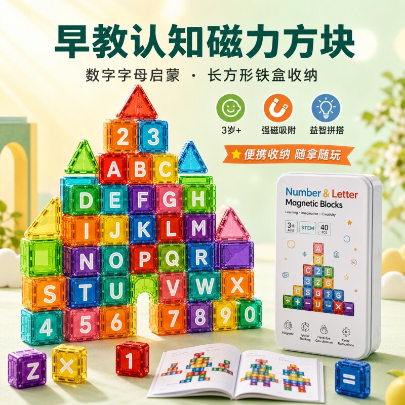 迷你磁力片磁吸方块积木儿童益智字母拼图玩具便携男早教礼物数字图片