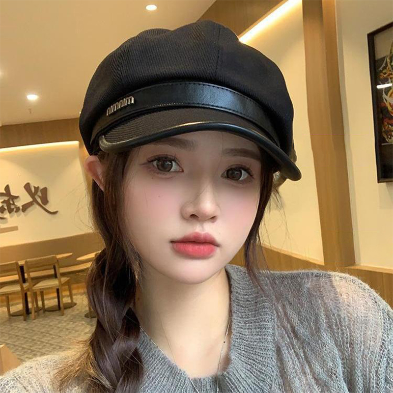 八角贝雷帽子女秋冬新款大头围显脸小鸭舌帽网红英伦风复古报童帽