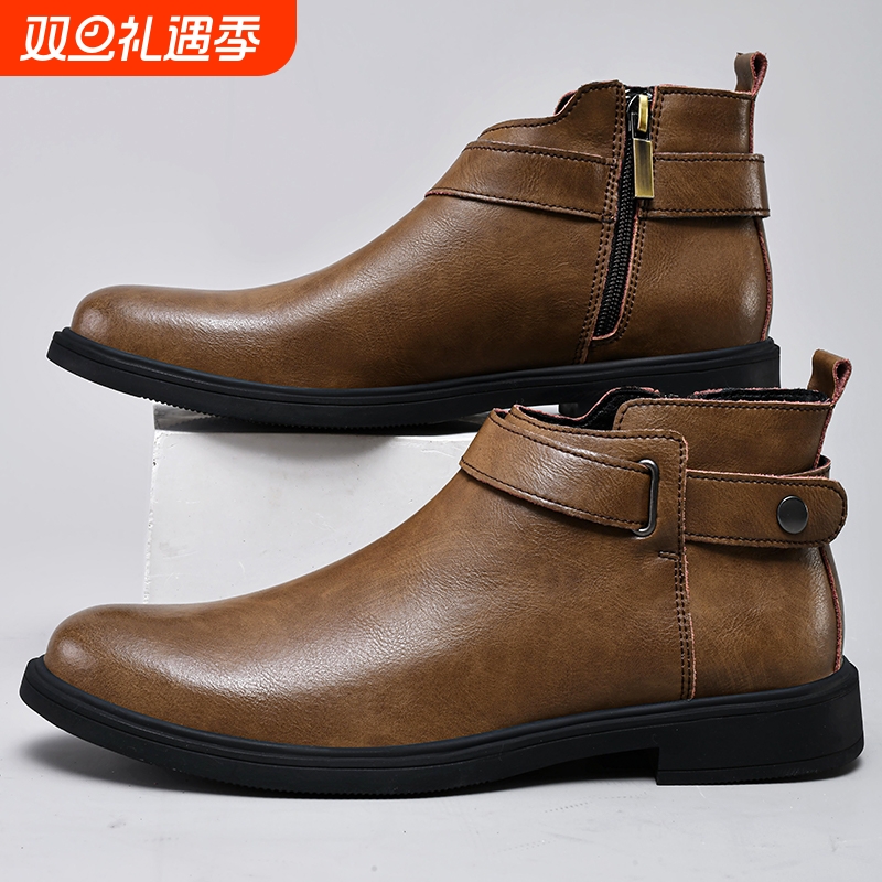 秋冬季大码保暖棉鞋男士48码47码切尔西靴百搭休闲时尚真皮