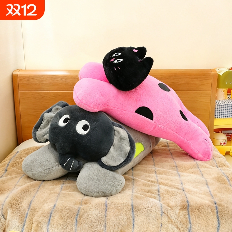 搞怪可爱趴姿波点猫大象抱枕毛绒玩偶萌趣布娃娃儿童陪伴治礼物