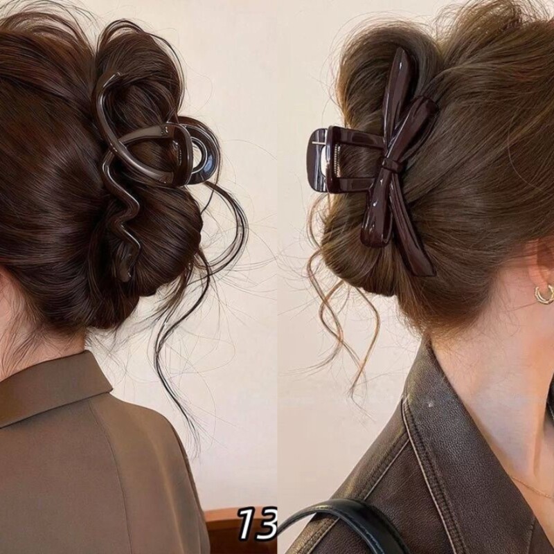 组合复古色蝴蝶结飘带抓夹高级感夹盘发夹波浪发抓女后脑勺鲨鱼夹