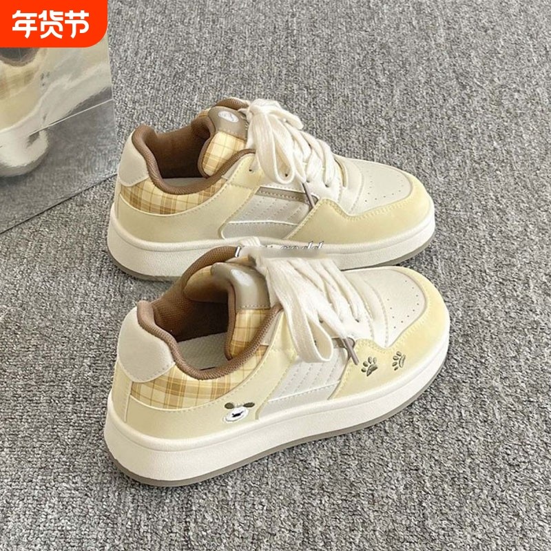 小众原创休闲板鞋女款2025新款春秋季厚底小白鞋子女鞋百搭面包鞋,女鞋,休闲板鞋,淘宝优惠券,粉丝福利购,淘宝优惠卷