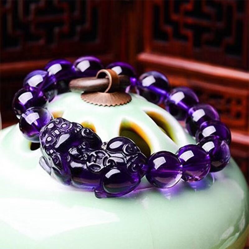 全网爆款仿紫水晶手串紫晶手链性价比高男女手饰貔貅