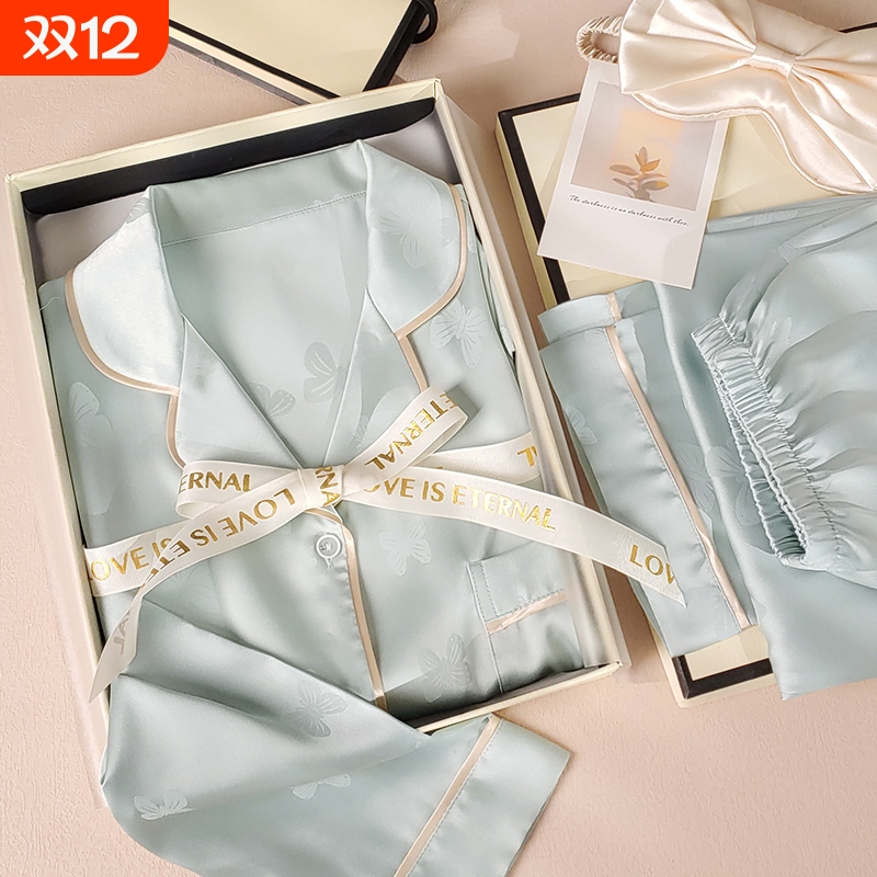 春秋夏季睡衣女款长袖冰丝绸2025新款简约高级感夏天可外穿家居服