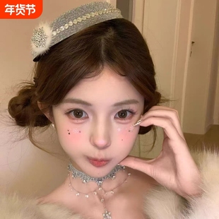 原创设计!圣诞节闪钻雪花毛球小礼帽发夹女发饰夹子发卡拍照道具