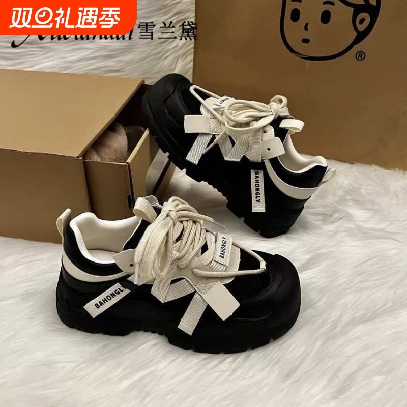 雪兰黛小众设计感奶盖鞋高颜值2024秋季新款透气增高厚底老爹鞋女