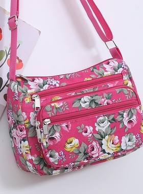 新款尼龙斜挎包帆布妈妈包中老年牛津布单肩包百搭女包休闲红色