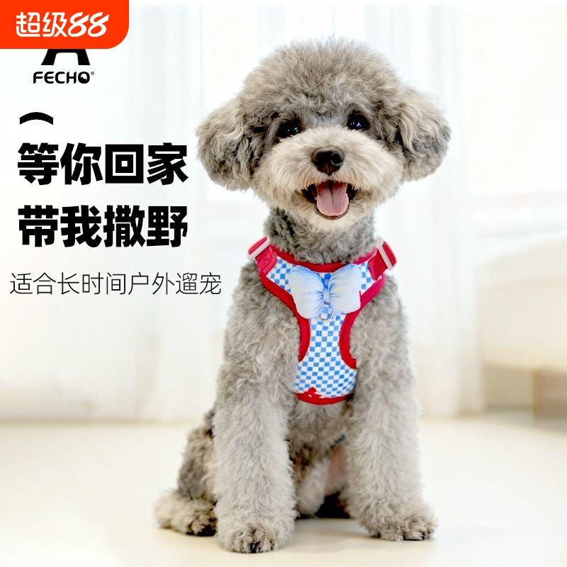 狗狗牵引绳可爱蝴蝶结宠物防咬胸背带博美雪纳瑞遛狗绳子背带出街图片