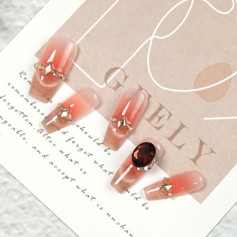 纯手工穿戴甲手工甲猫眼晕染腮红短款中款长款手工指甲配工具包