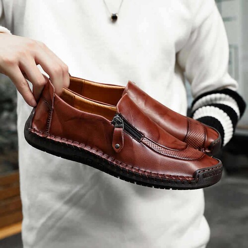 意尔康心选真皮男鞋手工shoes men 2019休闲鞋男透气豆豆鞋潮大码