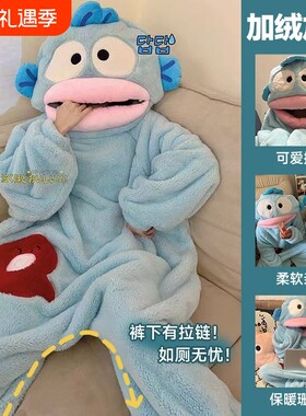 珊瑚绒连体睡衣蓝色|万人加购