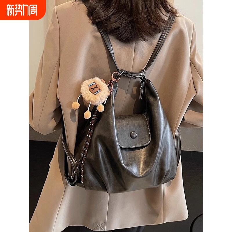 伊布古奇复古双肩包秋冬2025新款潮托特包大容量斜挎背包单肩包