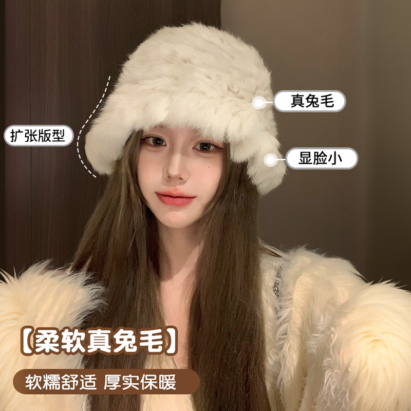 兔毛渔夫帽女冬季大头围