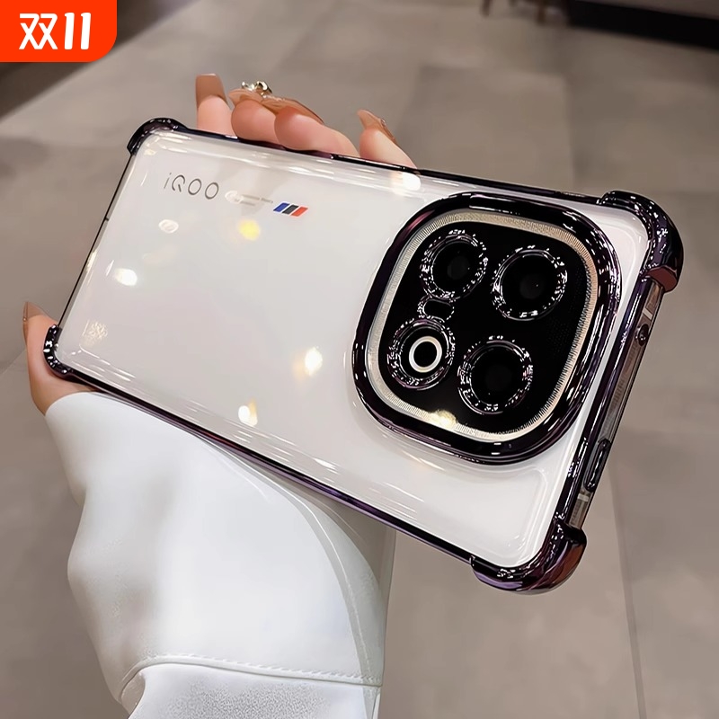 四角气囊防摔适用iqoo15手机壳新款iqoo15透明高级感带支架保护壳镜头全包镜头膜vivoiq0015男女款简约保护壳