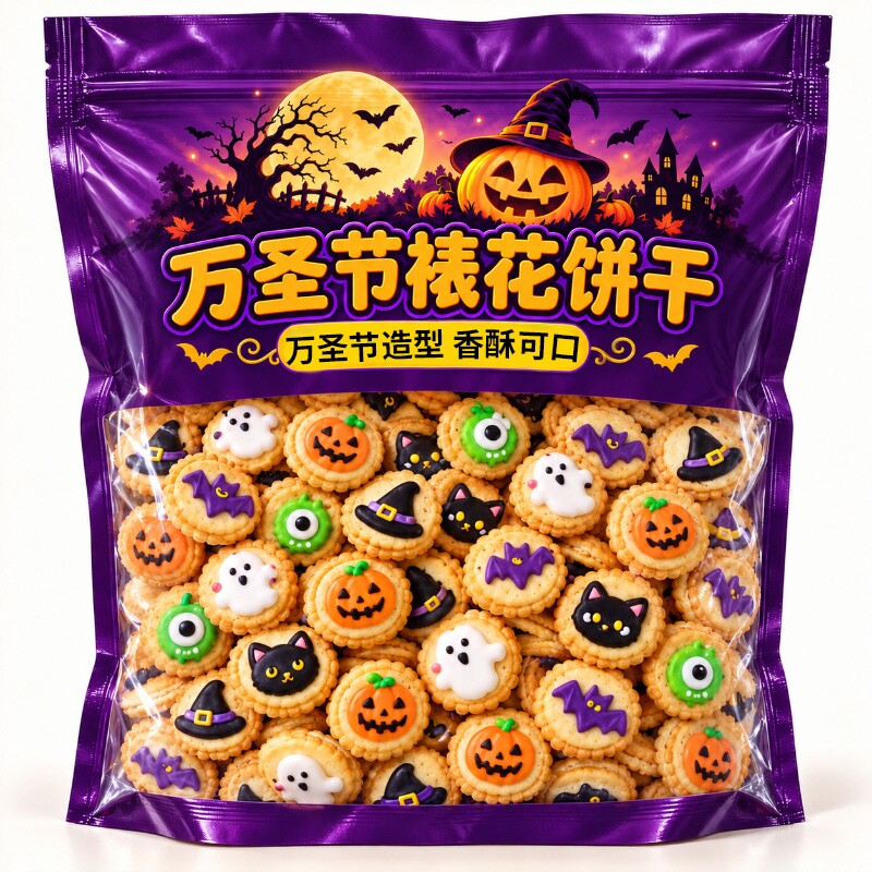 商超同款卡通3D糖霜裱花饼干独立包装棒棒糖幼儿园万圣节礼物零食