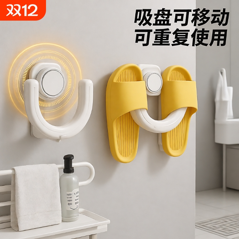 【掉落包赔】浴室吸盘式拖鞋架