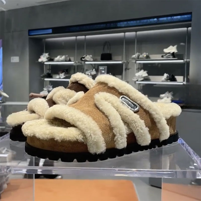同款厚底毛毛拖鞋女2025秋冬新款勃肯半拖鞋外穿毛毛鞋毛绒棕色