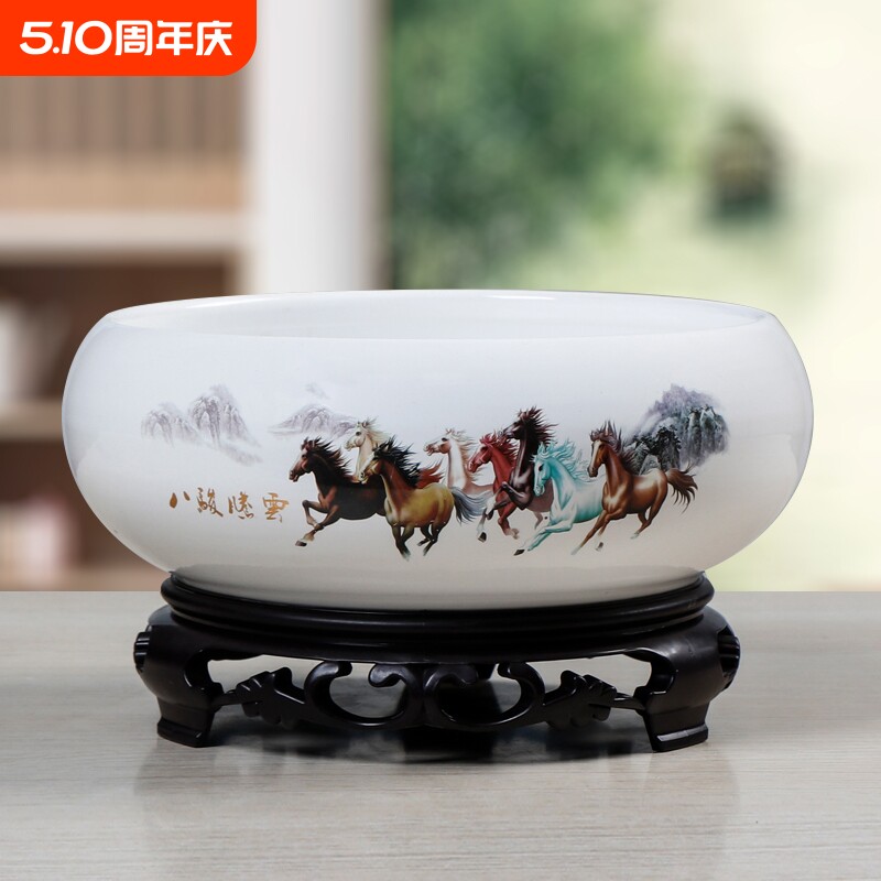 水培花盆陶瓷铜钱草睡莲处理清仓无孔水仙专用盆圆形白瓷桌面底部